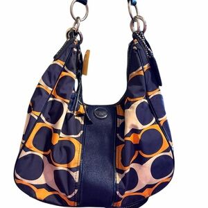 Coach Blue and Orange Graphic Hobo Bag